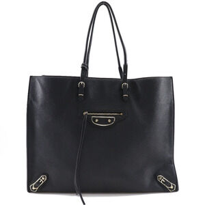 Balenciaga Paper Tote Bag Black Leather Open